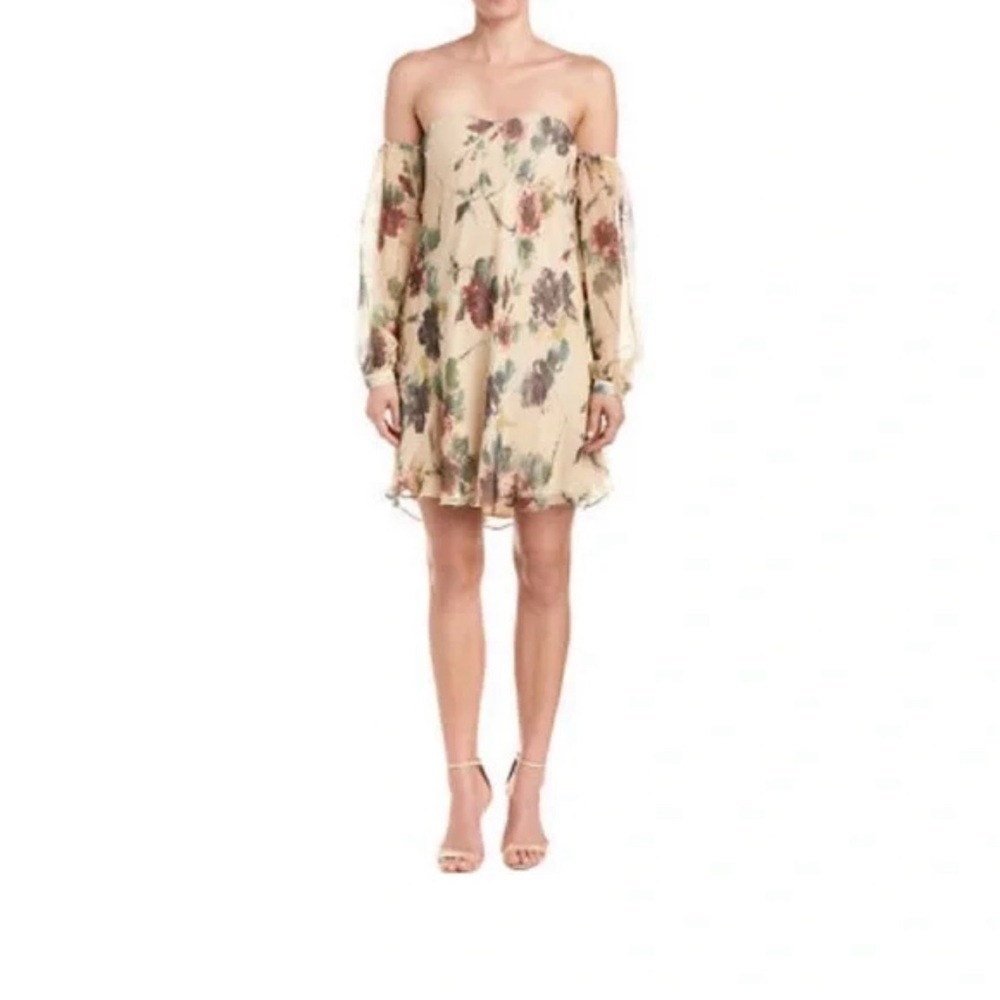 Haute Hippie Cream Floral Off-Shoulder Mini Dress
